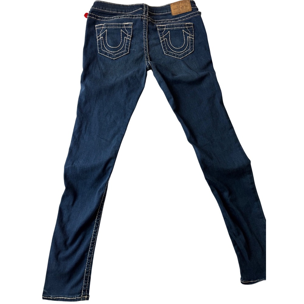 True Religion Section Skinny Jeans Dark Wash White Super T Stitching Womens 30 - Picture 6 of 13